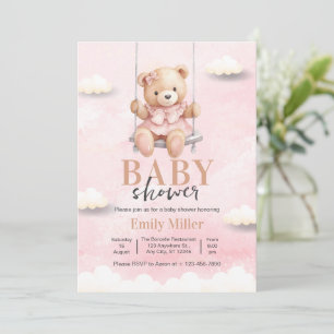 Teddy-Bär-Mädchen-Baby-Party, Rosa Baby-Party Einladung