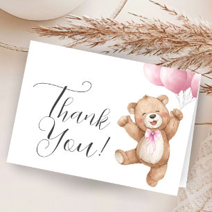 Teddy-Bär-Mädchen-Baby-Party Rosa Gefaltete Danke