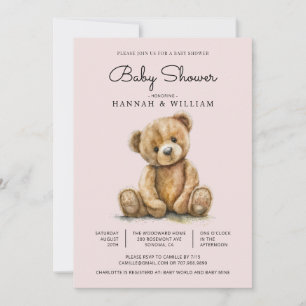 Teddy-Bär-Mädchen Rosafarben Baby Shower Einladung