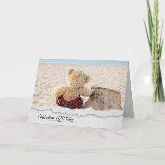 Teddy Bär mit Driftwood-Geburtstagskarte Karte (Vorderseite)