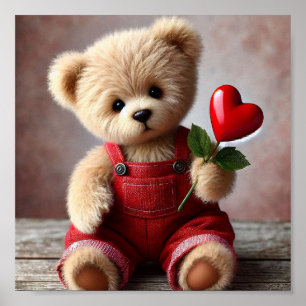 Teddy-Bär mit einer Herz-Blume Poster