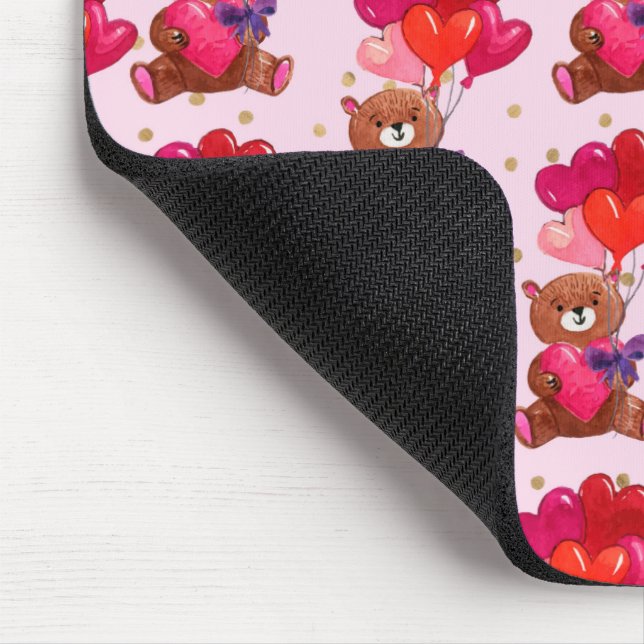 Teddy Bär mit Herz-Balloons Muster Mousepad (Ecke)