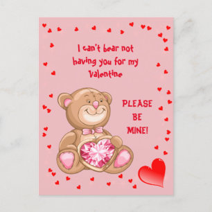 Teddy Bär mit Herz in Hand Valentine Postkarte