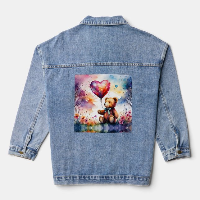 Teddy Bär mit herzerförmiger Ballon Jeansjacke (Rückseite)