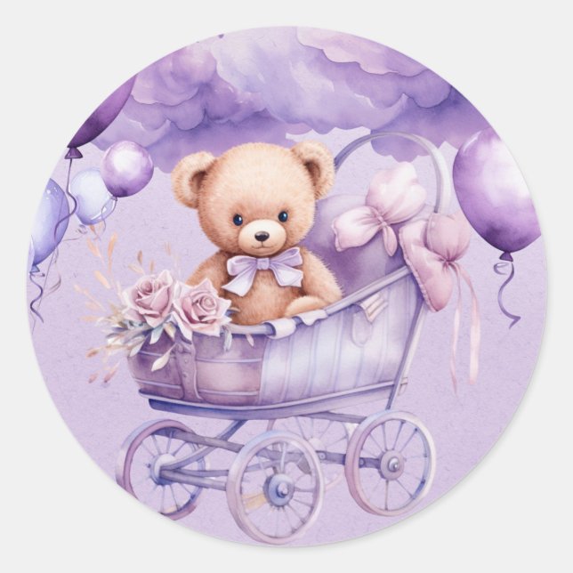 Teddy Bär mit Lavendel Carriage Girl Baby Shooter Runder Aufkleber (Vorderseite)