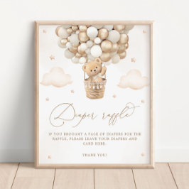 Teddy Bär mit Neutral Balloon Diaper Raffle Poster