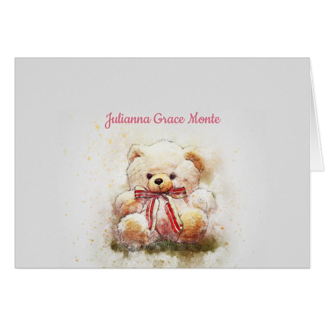 Teddy-Bär mit rotem Bogen-Foto danken Ihnen (Vorderseite (Horizontal))