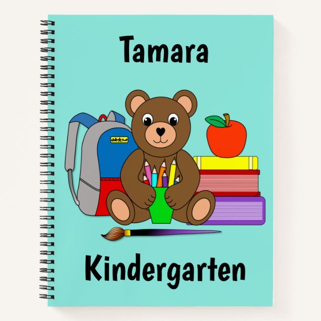 Teddy Bär mit Schulbedarf Notebook Notizbuch (Vorderseite)