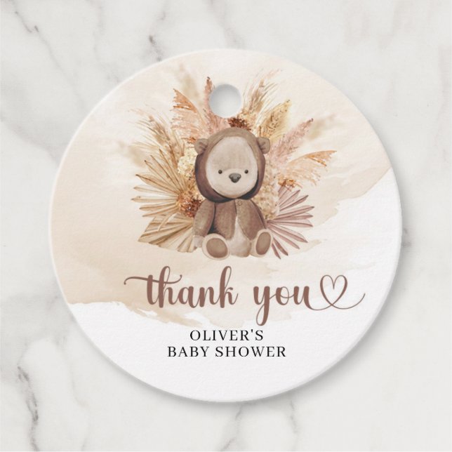 Teddy Bär mit Sweatshirt Pampas Baby Dusche Geschenkanhänger (Vorderseite)