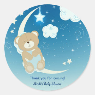 Teddy Bär Mond & Sterne Baby Shower individuelle G Runder Aufkleber