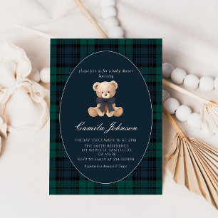 Teddy-Bär-Navy-Kariert-Baby-Shower-Einladung Einladung