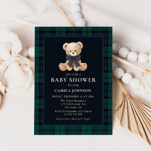 Teddy-Bär-Navy-Kariert-Baby-Shower-Einladung Einladung