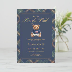 Teddy Bär Navy Tartan Karo Klassische Babyparty Einladung