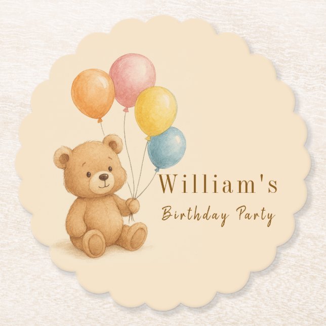 Teddy Bar Paper Untersetzer mit Pastellballons (Vorderseite)