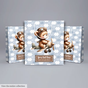 Teddy Bär Pilot Junge Duschgeschenk Tasche Mittlere Geschenktüte