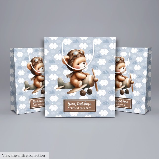Teddy Bär Pilot Junge Duschgeschenk Tasche Mittlere Geschenktüte (Personalized Teddy Bear Pilot Baby Shower Gift Bag)