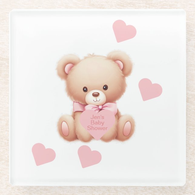 Teddy Bar Pink Hearts Glasuntersetzer (Vorderseite)