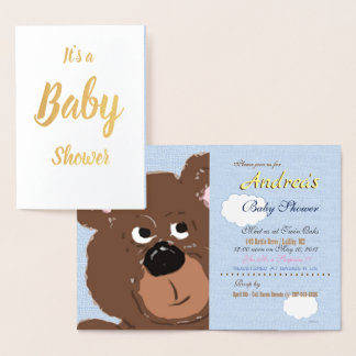 Teddy-Bär-Puderblau-Baby-Party Folienkarte