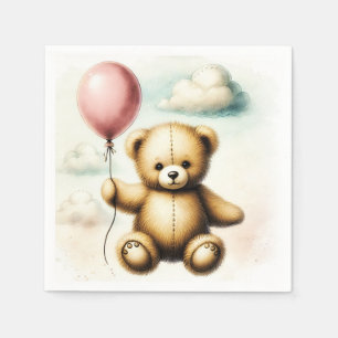 Teddy Bär Rosa Ballon Kaum warten Baby-Party Serviette