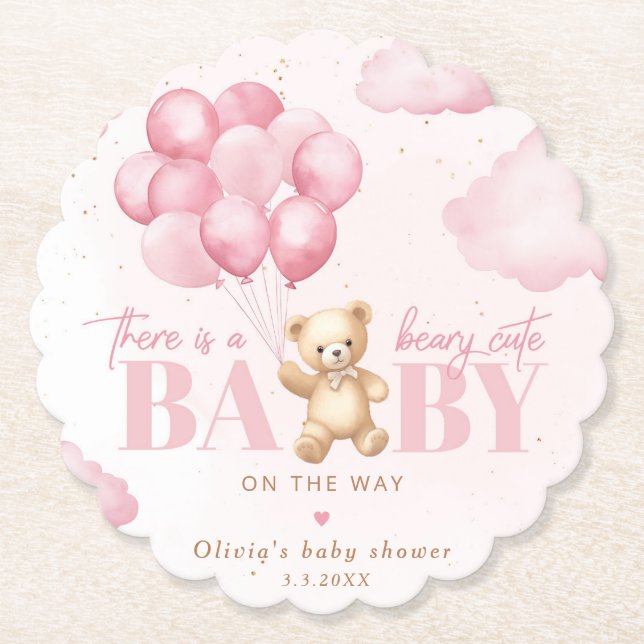 Teddy Bär Rosa Beary niedliche Babydusche Untersetzer (Vorderseite)