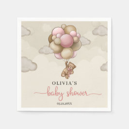 Teddy Bär rosa braune Ballons Mädchen Dusche Baby Serviette
