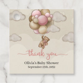 Teddy Bär rosa braune Elfenbeinballons Babydusche Geschenkanhänger