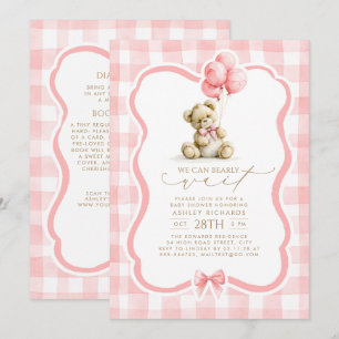 Teddy Bär Rosa Gingham Alles-in-Einem-Baby-Party Einladung