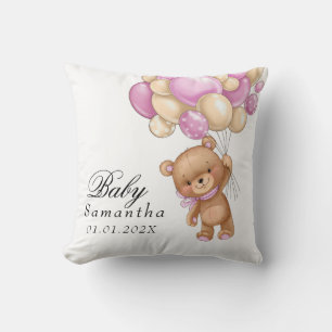 Teddy-Bär Rosa Luftballon Babyparty   Kissenbezug Kissen