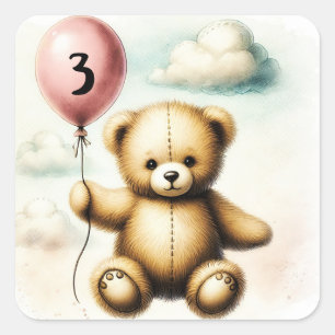 Teddy Bär Rosa Luftballon Kaum Warten Babyparty Quadratischer Aufkleber