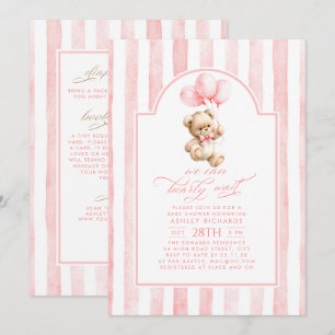 Teddy Bär Rosa Streifen Baby Shower Alles in Einem Einladung