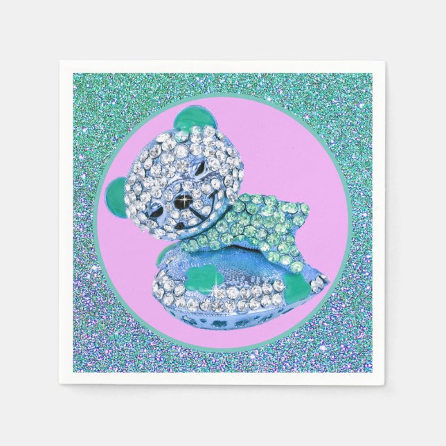 Teddy Bär schlafend Schönheit Diamant niedlich ros Serviette (Vorderseite)