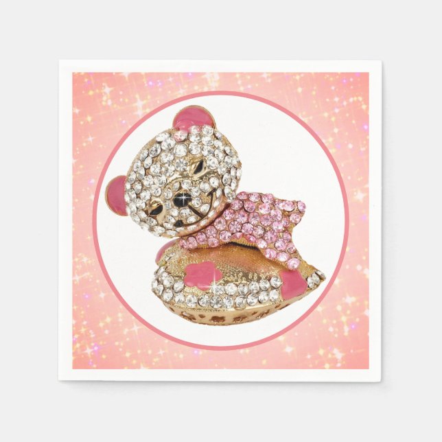 Teddy Bär schlafend Schönheit funkelnd Diamant nie Serviette (Vorderseite)