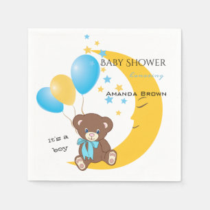 Teddy Bär sitzt auf dem Mond   Baby Boy Dusche Serviette