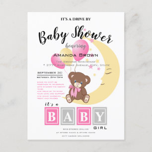 Teddy Bär sitzt auf dem Mond   Baby Girl Shower Einladungspostkarte