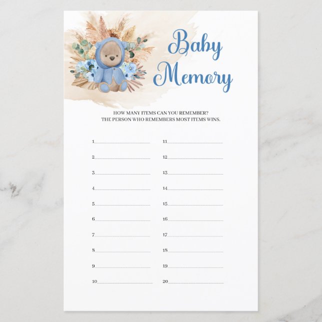 Teddy Bär staubige blaue Blüten Pampas Baby Memory (Vorderseite)