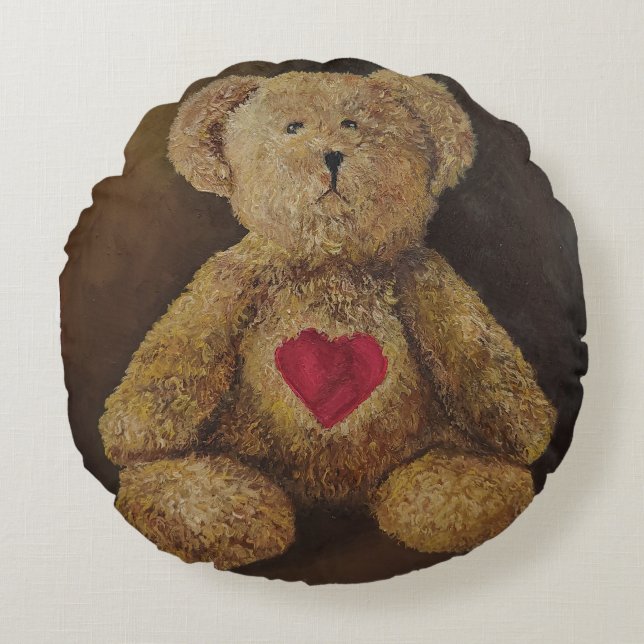 Teddy Bär Still Life Painting Pillow Rundes Kissen (Vorderseite)