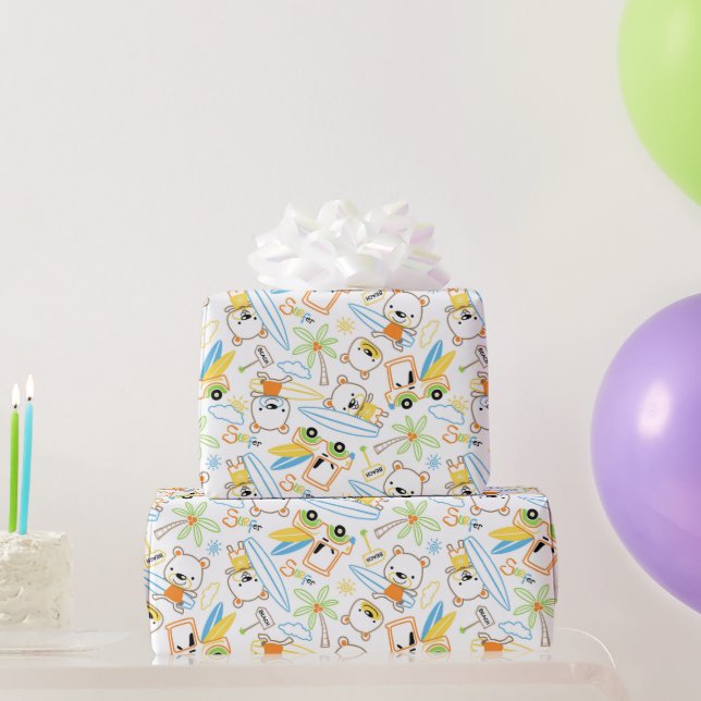 Teddy-Bär-Surfer  Geschenkpapier (Partygeschenke)