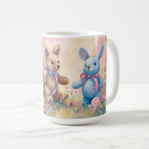 Teddy Bär und Bunny im Pastellgarten Kaffeetasse