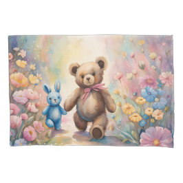 Teddy Bär und Bunny im Pastellgarten Kissenbezug
