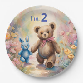 Teddy Bär und Bunny im Pastellgarten Pappteller