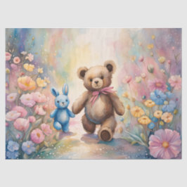 Teddy Bär und Bunny im Pastellgarten Seidenpapier