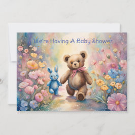 Teddy Bär und Bunny in Pastel Garden Babydusche Ankündigung