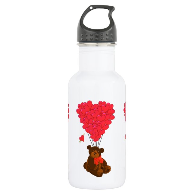 Teddy Bär und Herzblasen Edelstahlflasche (Vorderseite)