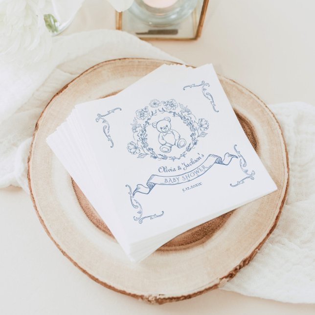 Teddy Bär Vintag Chinoiserie Toile Babydusche Serviette (Von Creator hochgeladen)