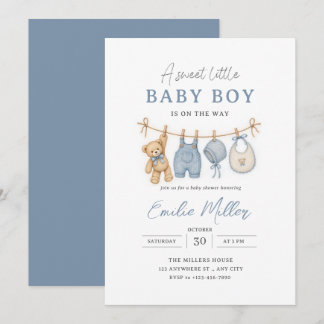 Teddy-Bär-Wäscheleine-Baby-Party Minimalistisch Ju Einladung