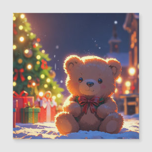 Teddy-Bär-Weihnachtszauber im schneebedeckten Dorf Magnetkarte
