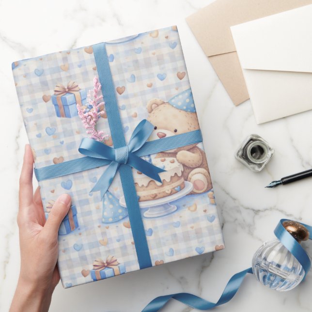 Teddy Bär wird ein Jahr alt  Geschenkpapier (Schenken)
