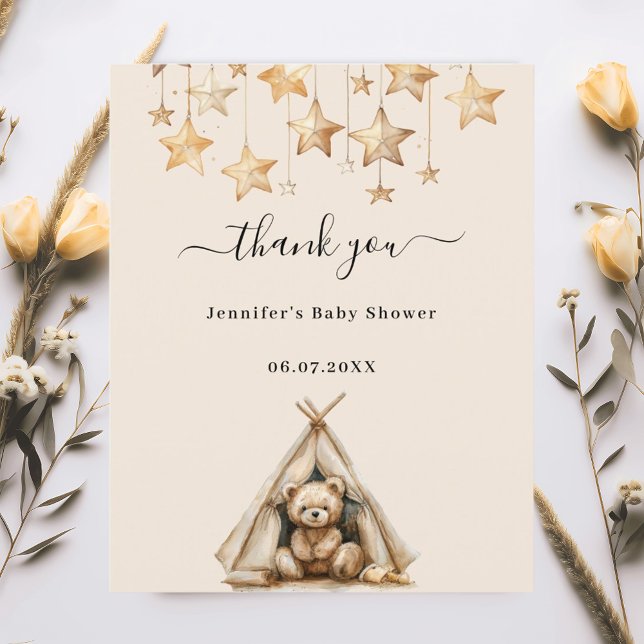 Teddy Bär Zelt Beige Babydusche Danke Karte (Von Creator hochgeladen)