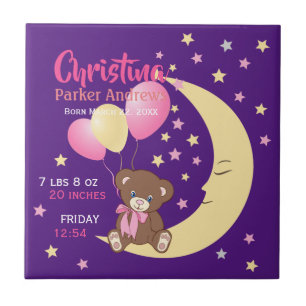 Teddy Bären auf dem Mond Baby Birth Stats Fliese