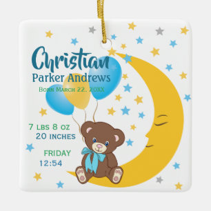 Teddy Bären auf dem Mond Baby Birth Stats Keramikornament